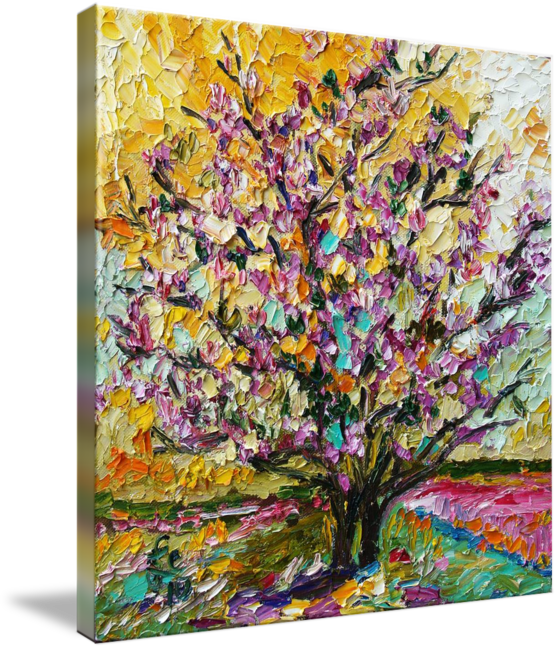 Colorful Magnolia Tree Oil Painting PNG image