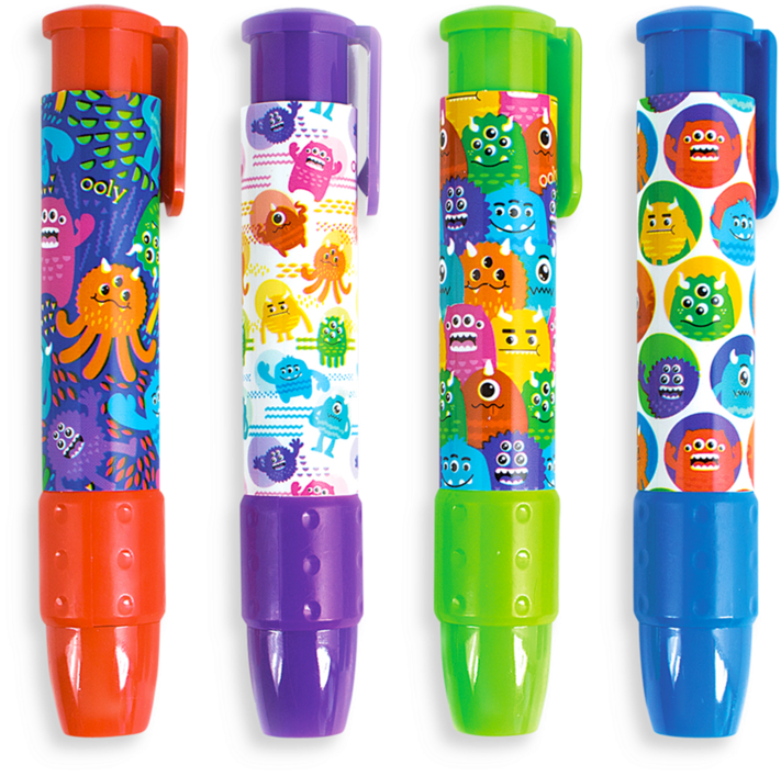 Colorful Monster Themed Erasers PNG image