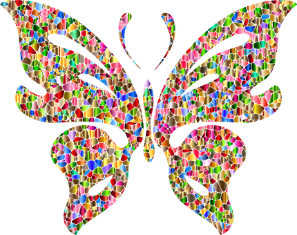 Colorful Mosaic Butterfly Artwork PNG image