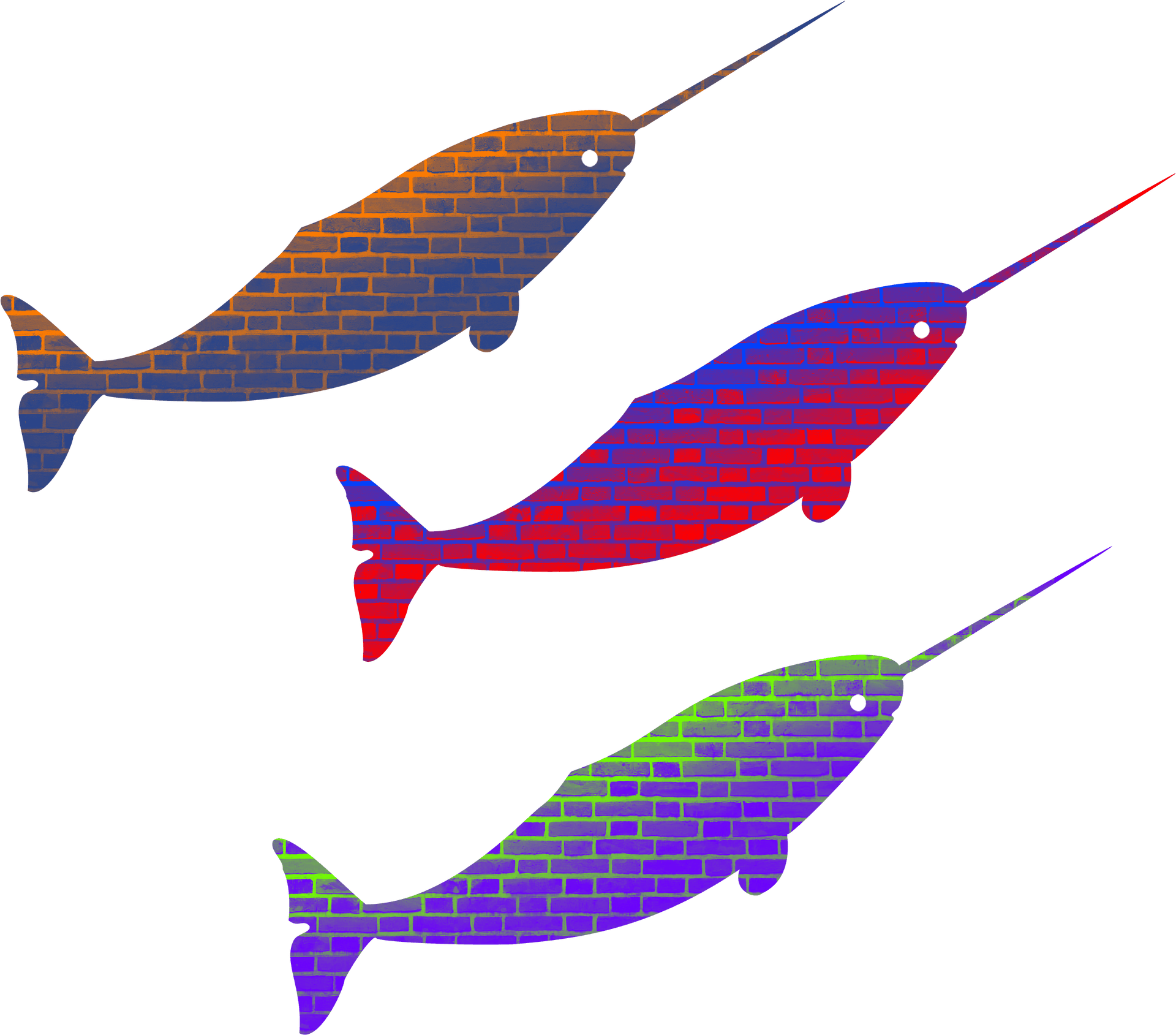 Colorful Mosaic Swordfish Trio PNG image