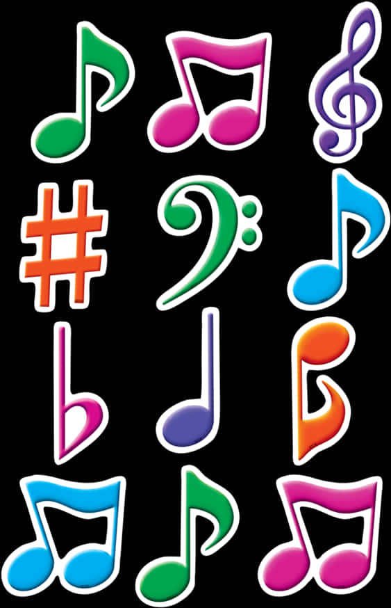 Colorful Music Notesand Symbols PNG image