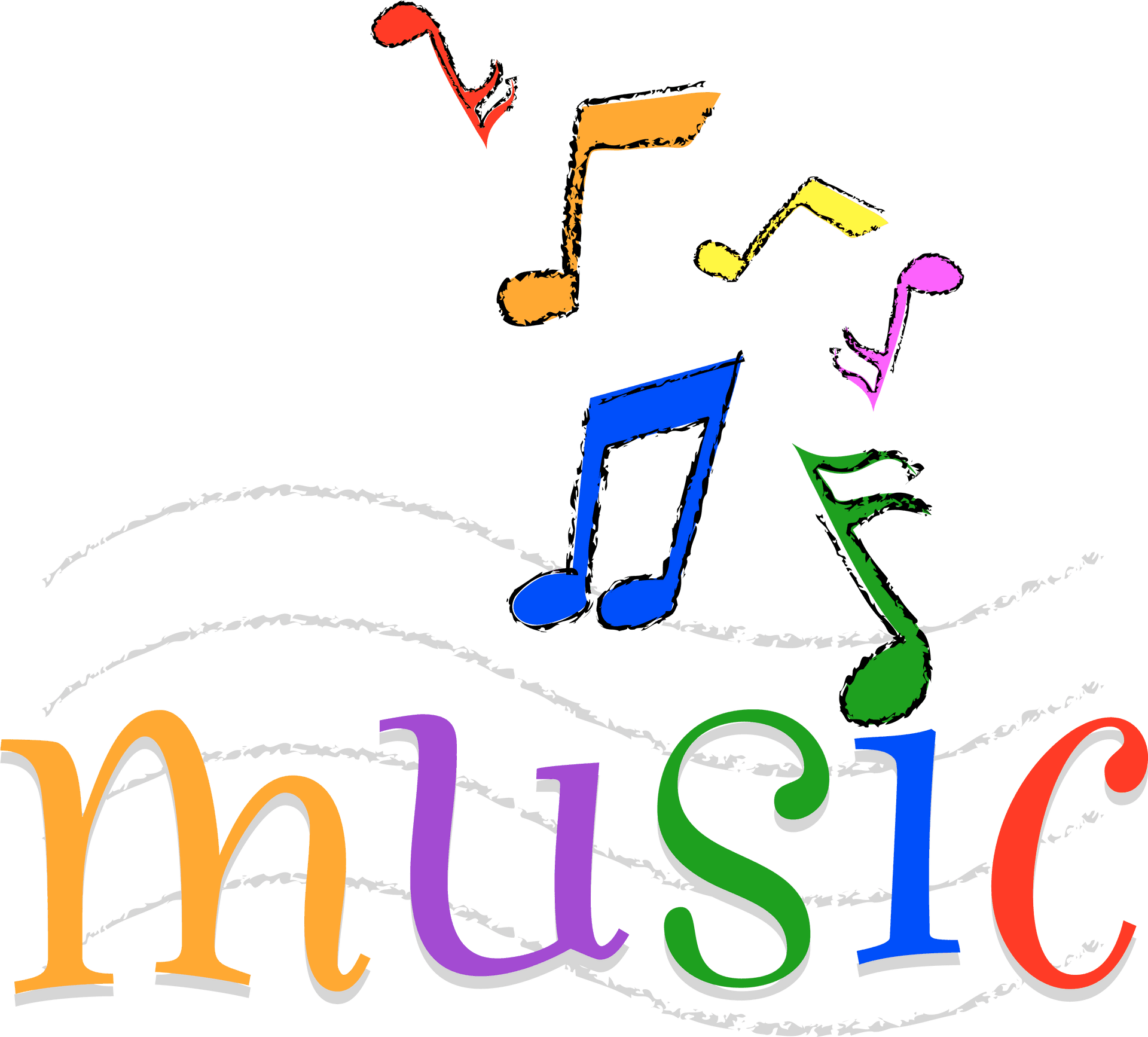 Colorful Music Notesand Word PNG image