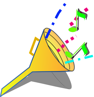 Colorful_ Musical_ Horn_and_ Notes PNG image