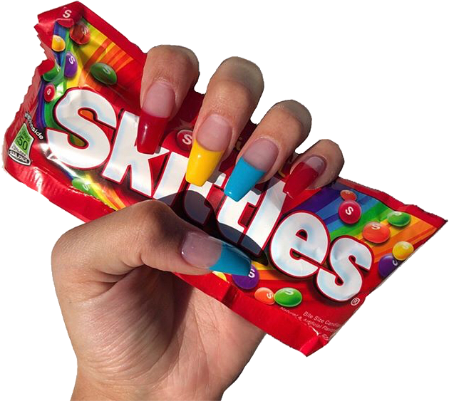 Colorful Nails Holding Skittles Package PNG image