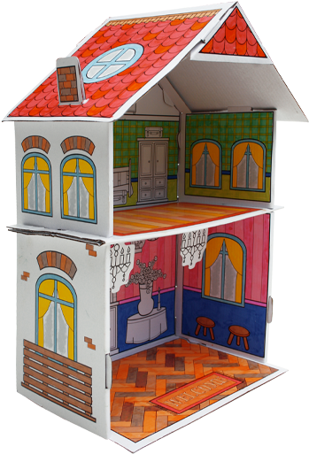 Colorful Open Dollhouse Interior PNG image