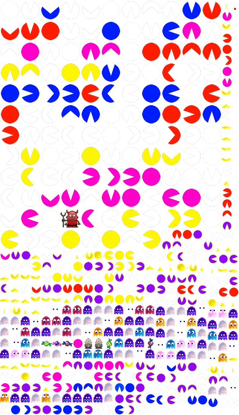 Colorful Pac Man Patternwith Ghostsand Fruit PNG image