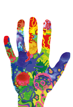 Colorful Painted Hand Artwork PNG image