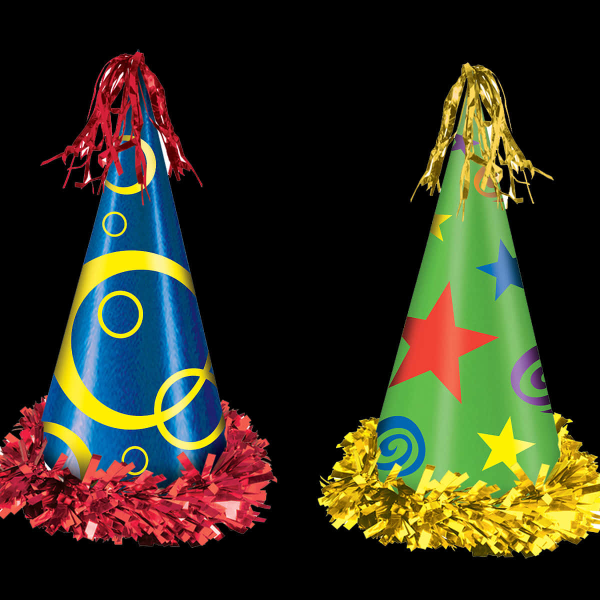 Colorful Party Hats Isolatedon Black PNG image