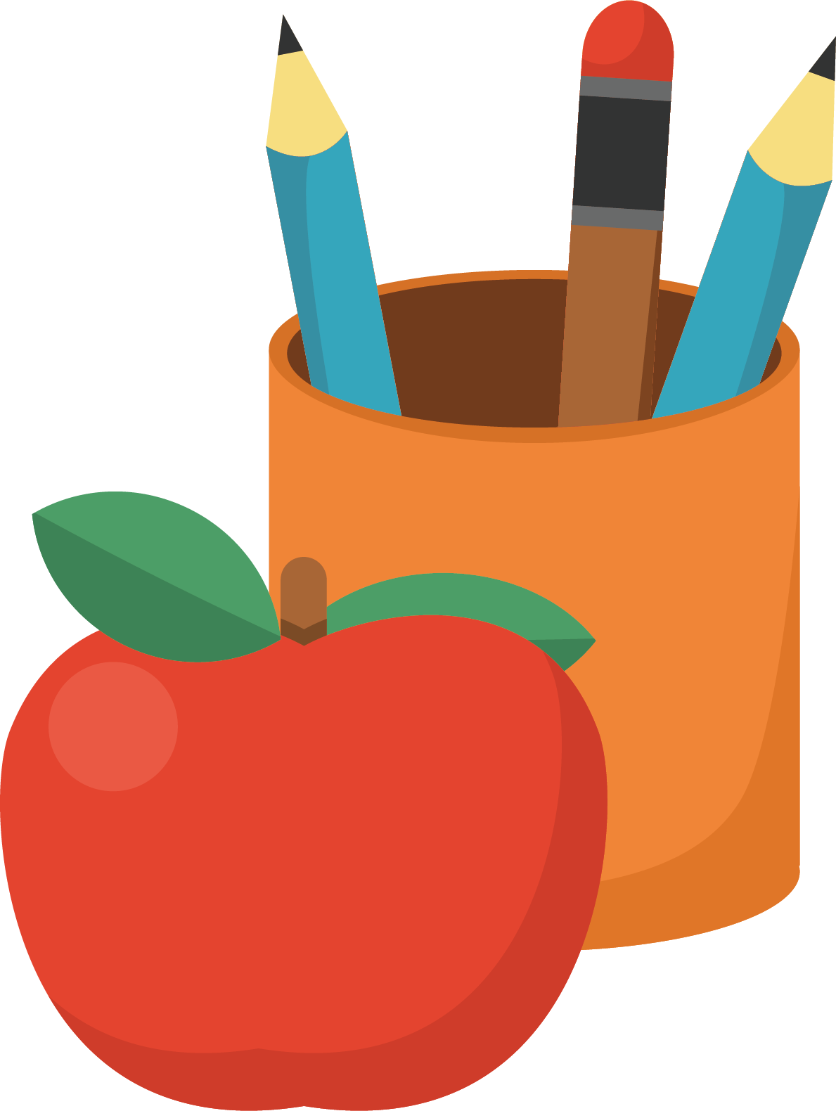 Colorful Pencilsand Apple Clipart PNG image