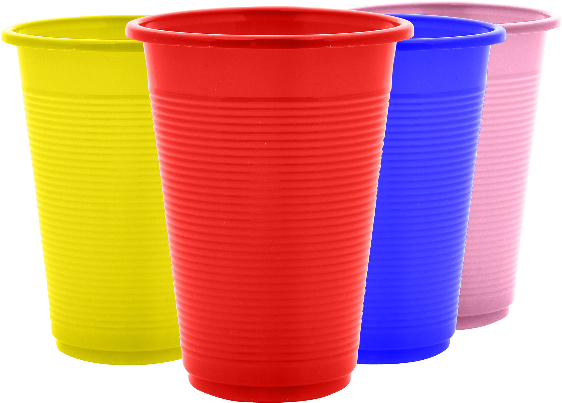 Colorful Plastic Cups Array PNG image