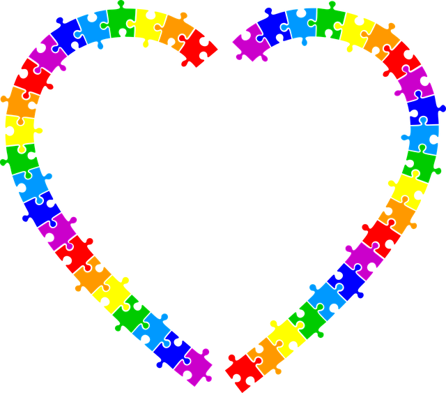 Colorful Puzzle Piece Heart Border PNG image