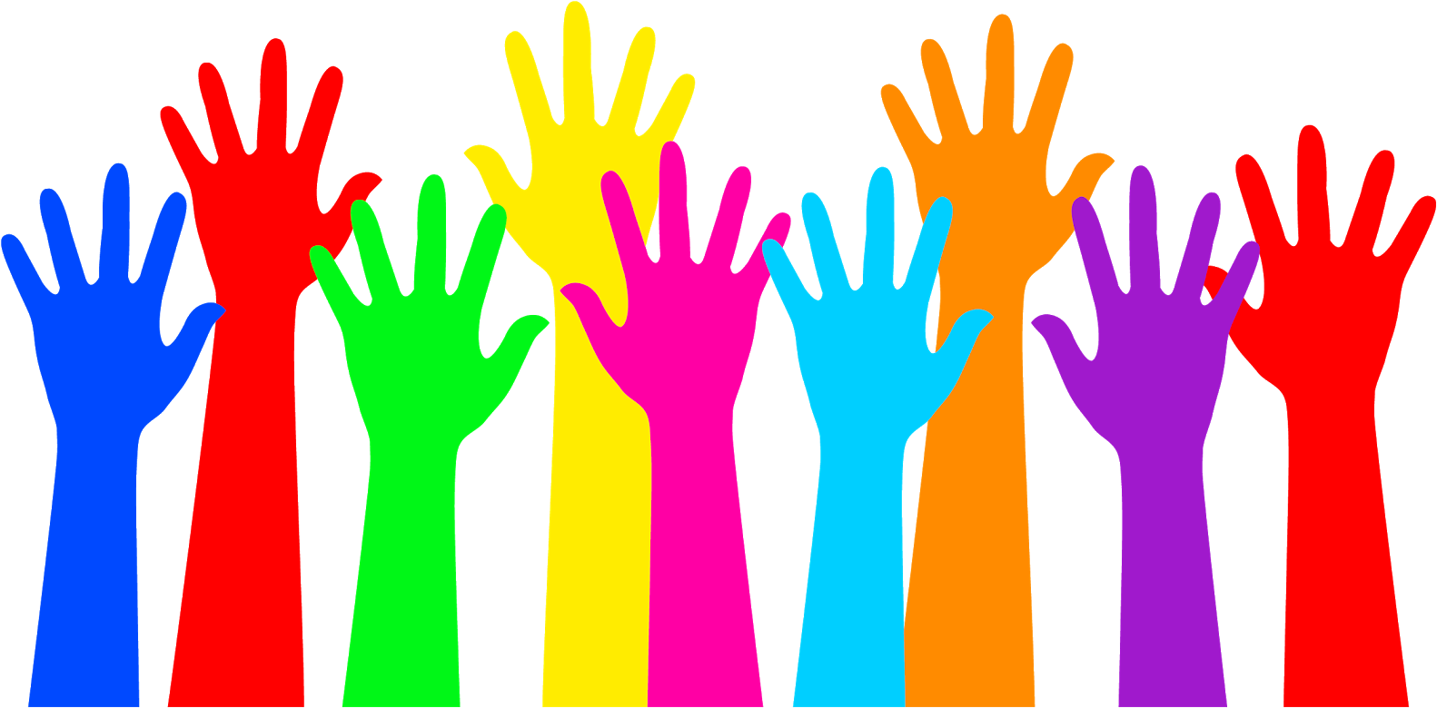 Colorful Raised Hands Clipart PNG image