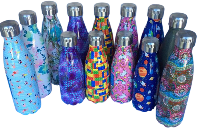Colorful Reusable Water Bottles Collection PNG image