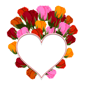 Colorful Roses Heart Frame PNG image