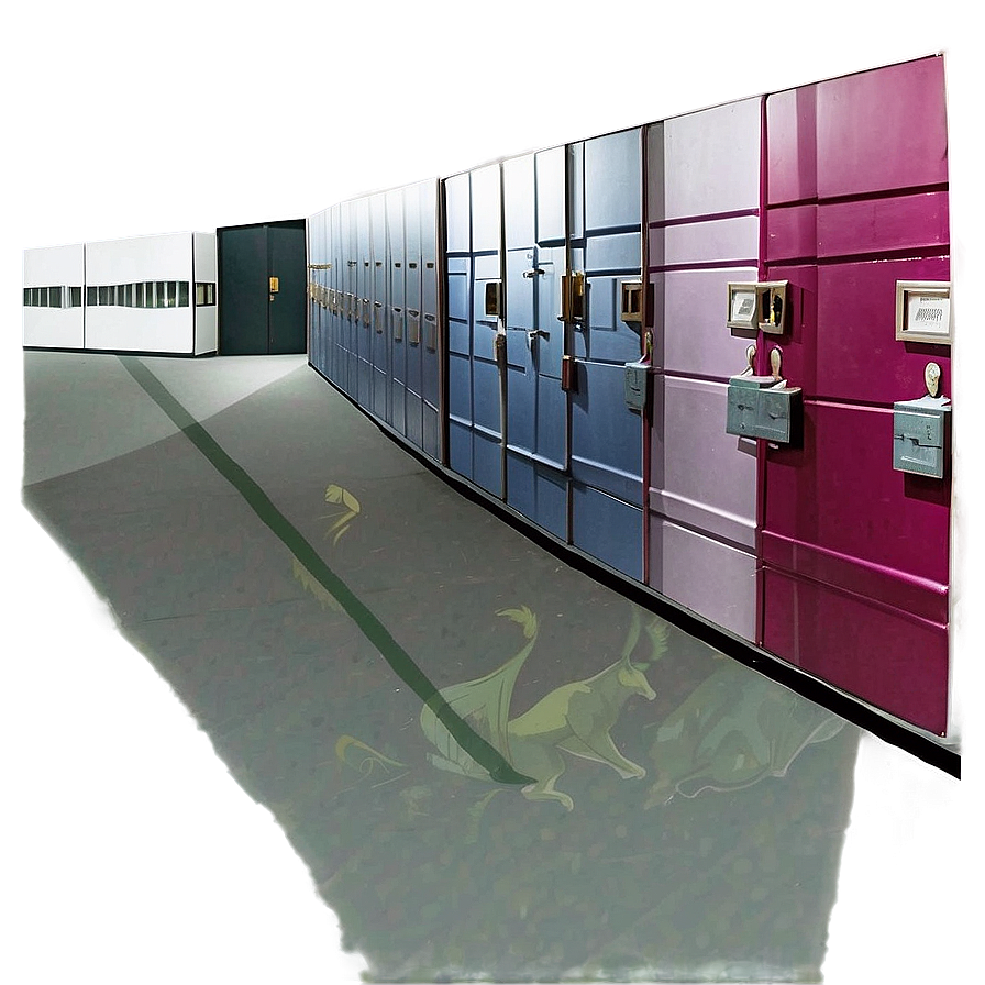 Colorful School Lockers Corridor PNG image