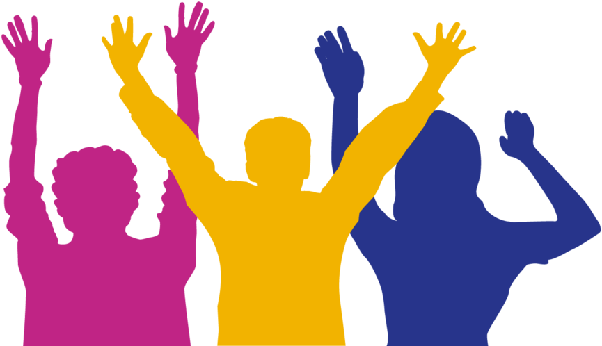 Colorful Silhouettes Cheering Crowd PNG image