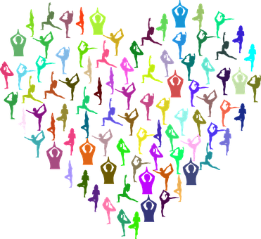 Colorful Silhouettes Heart Formation PNG image