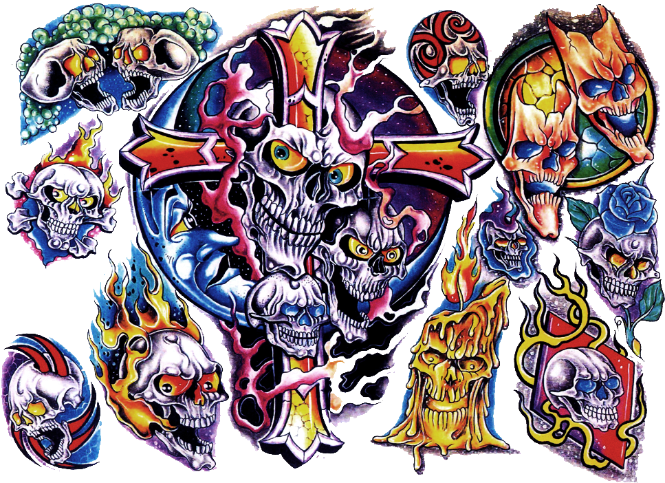 Colorful Skull Tattoo Designs Collection PNG image