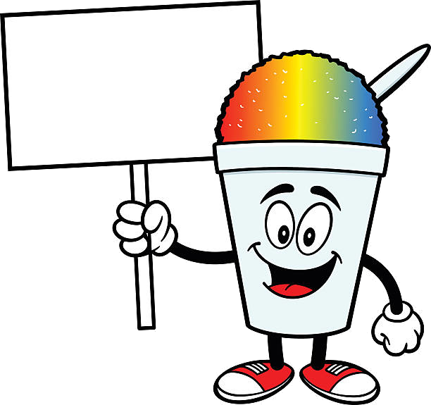 Colorful Snow Cone Character Holding Sign PNG image