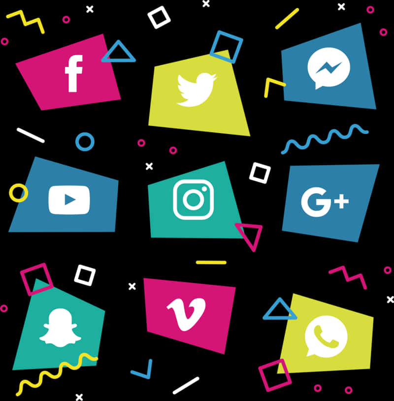 Colorful Social Media Icons Collage PNG image