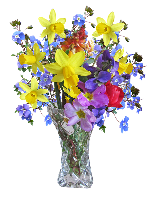 Colorful Spring Bouquetin Crystal Vase PNG image