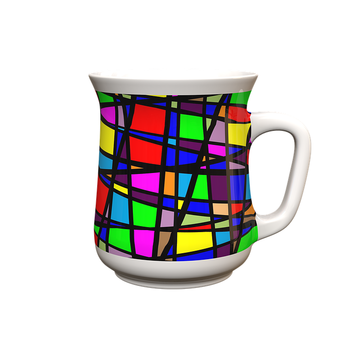 Colorful Stained Glass Mug Design PNG image