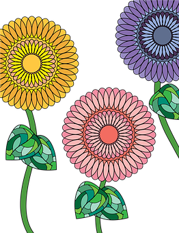 Colorful_ Stylized_ Flowers_ Vector PNG image