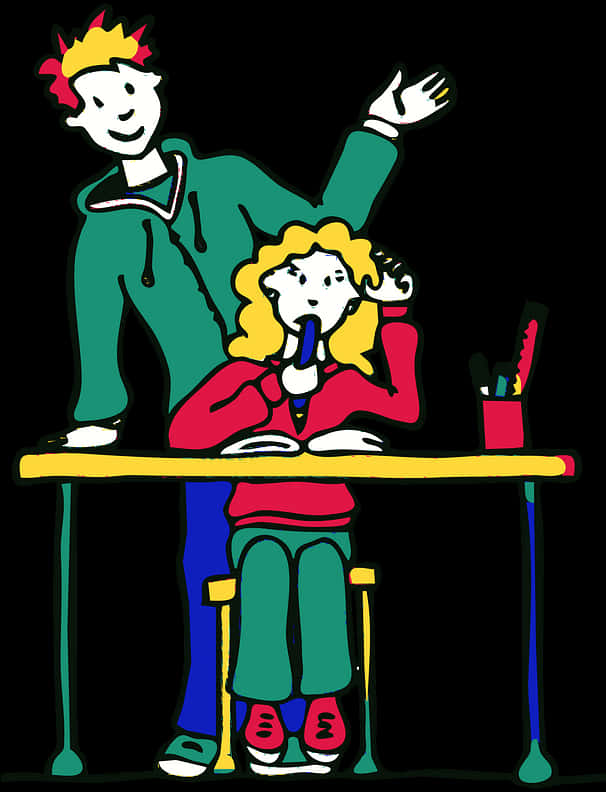 Colorful Teacherand Student Clipart PNG image