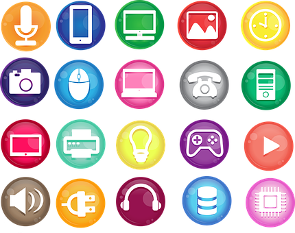 Colorful Technology Icons Set PNG image