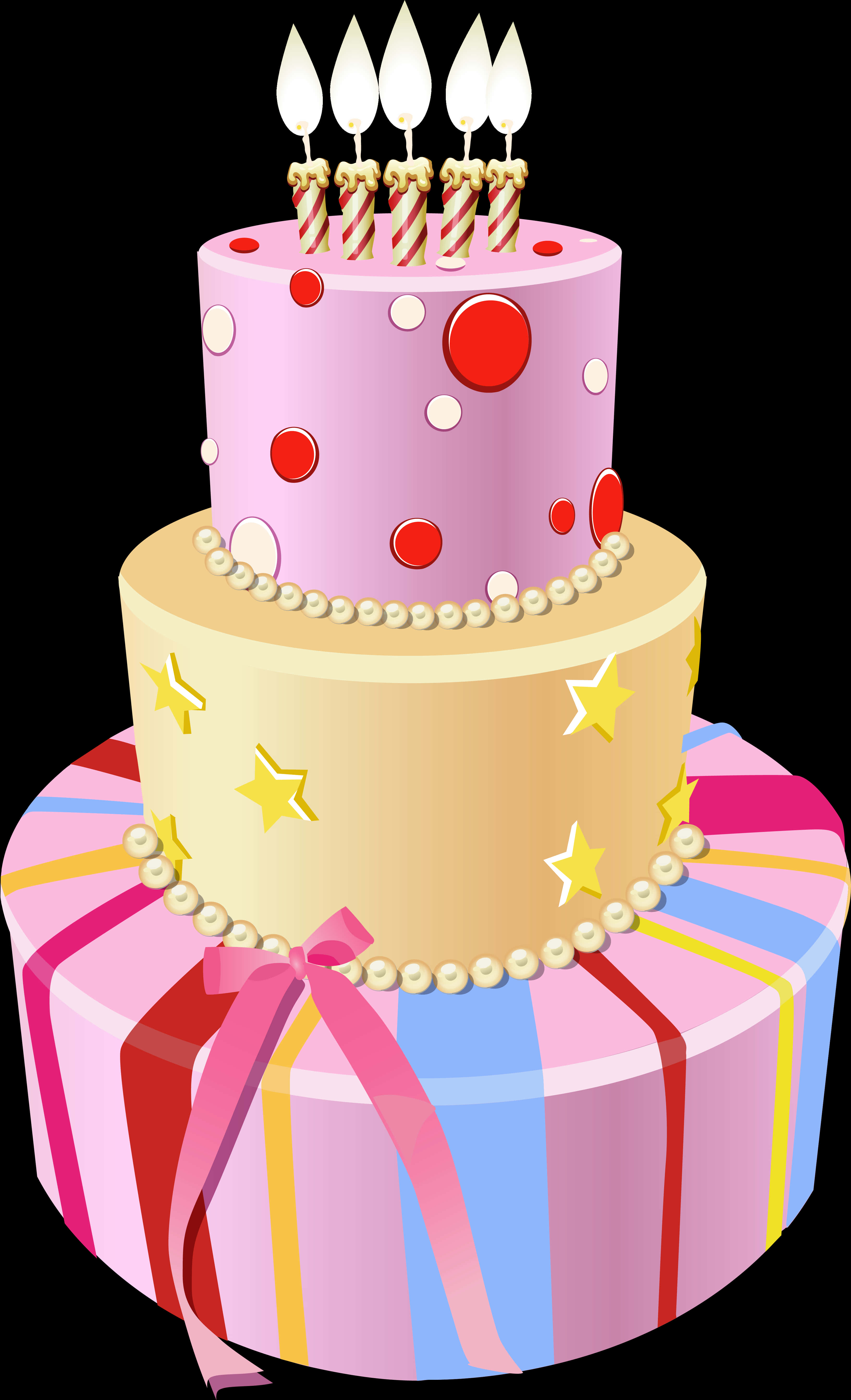 Colorful Tiered Birthday Cake Illustration PNG image