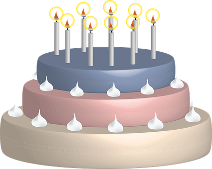 Colorful Tiered Birthday Cake Illustration PNG image