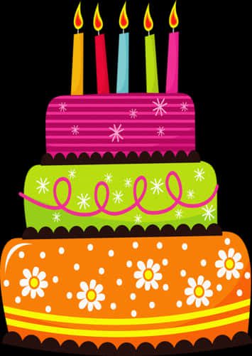 Colorful Tiered Birthday Cake Illustration PNG image