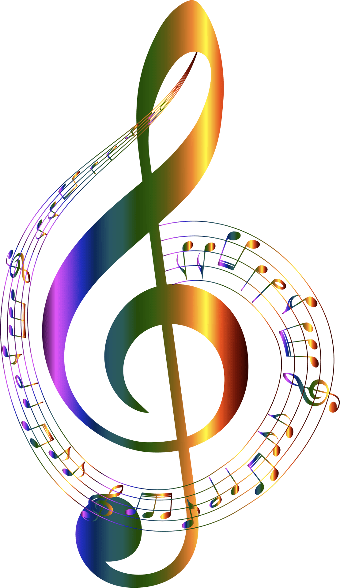 Colorful Treble Clefand Music Notes PNG image