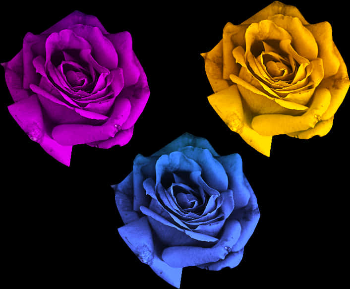 Colorful Trio Roses Black Background PNG image