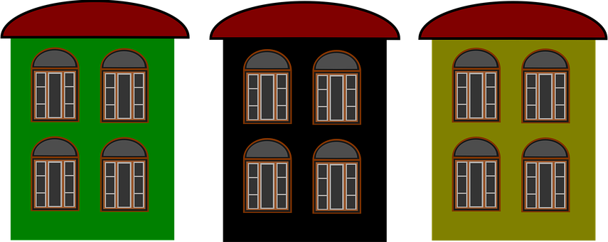 Colorful Triple House Facades PNG image