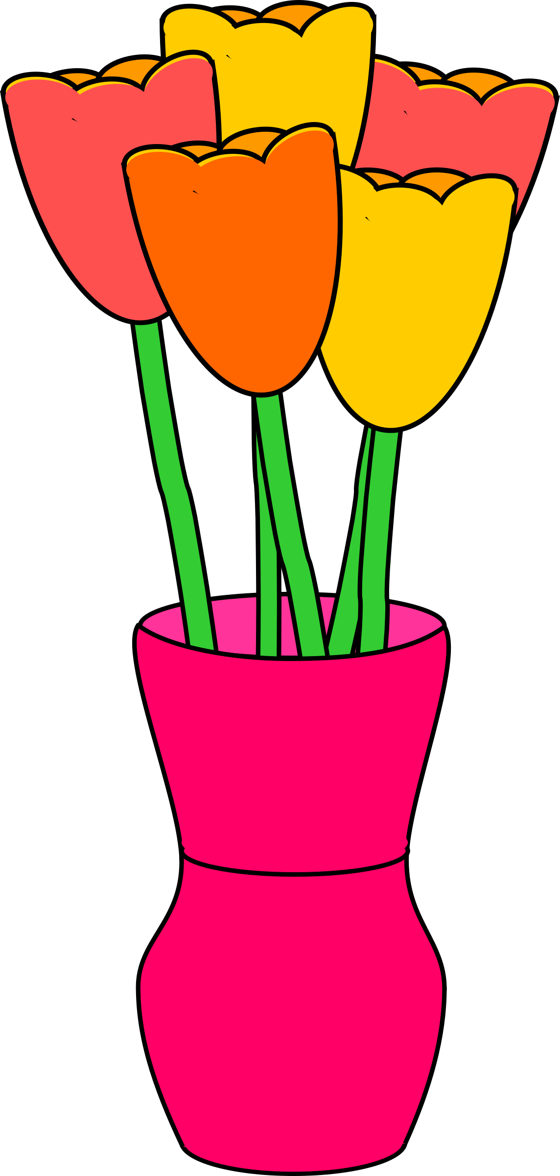 Colorful Tulipsin Pink Vase PNG image