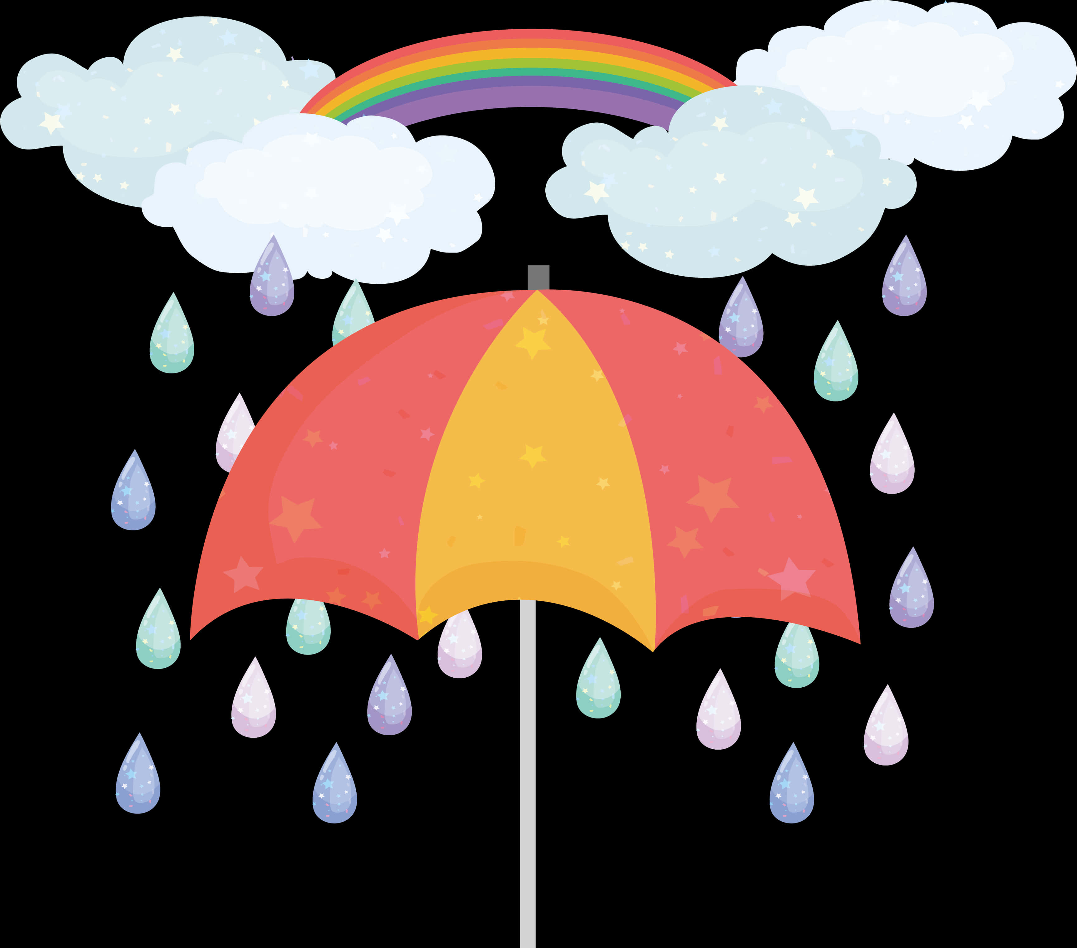 Colorful Umbrella Rain Drops Rainbow PNG image