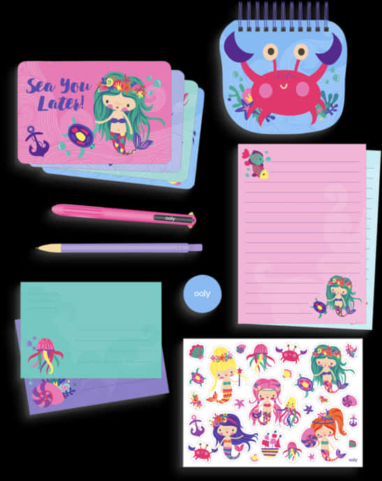 Colorful Underwater Themed Stationery Set PNG image