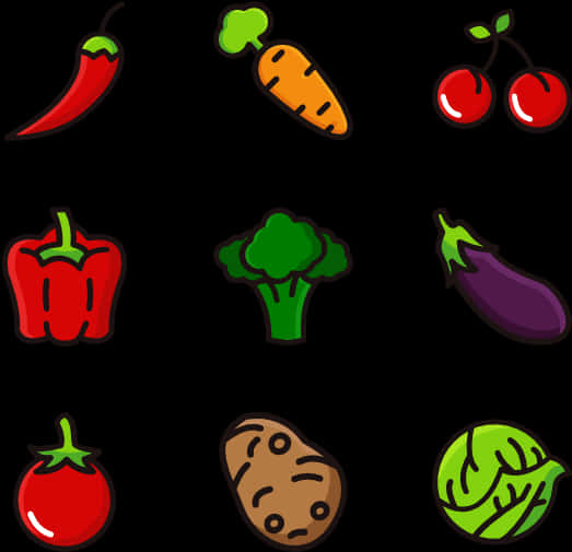 Colorful Vegetable Icons Set PNG image