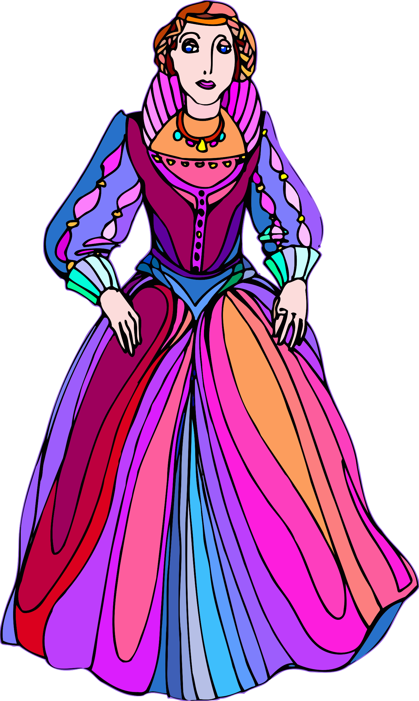 Colorful Victorian Era Dress Illustration PNG image