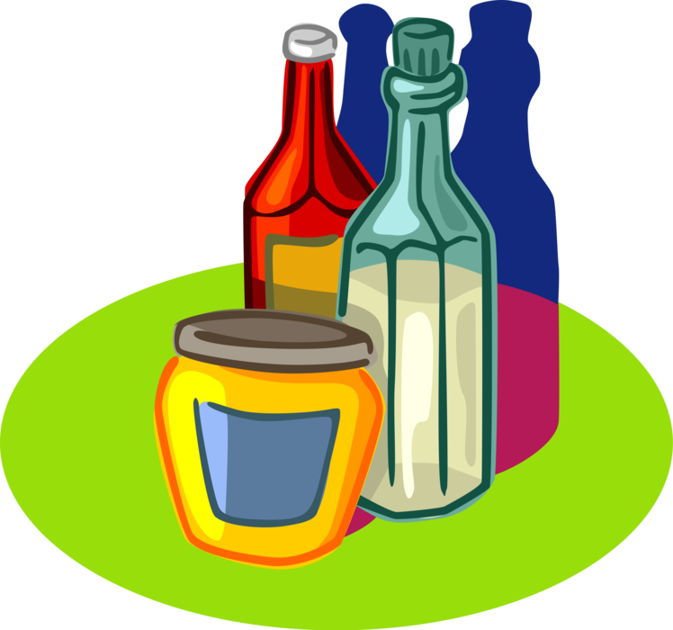 Colorful Vinegar Bottles Illustration PNG image