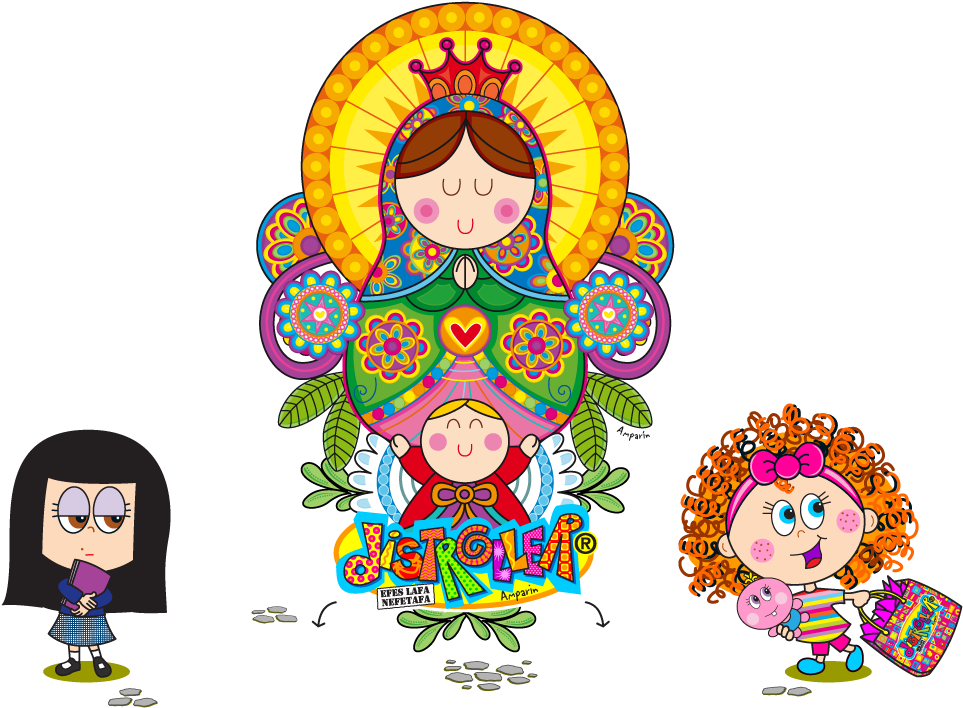 Colorful Virgin Maryand Children Cartoon PNG image