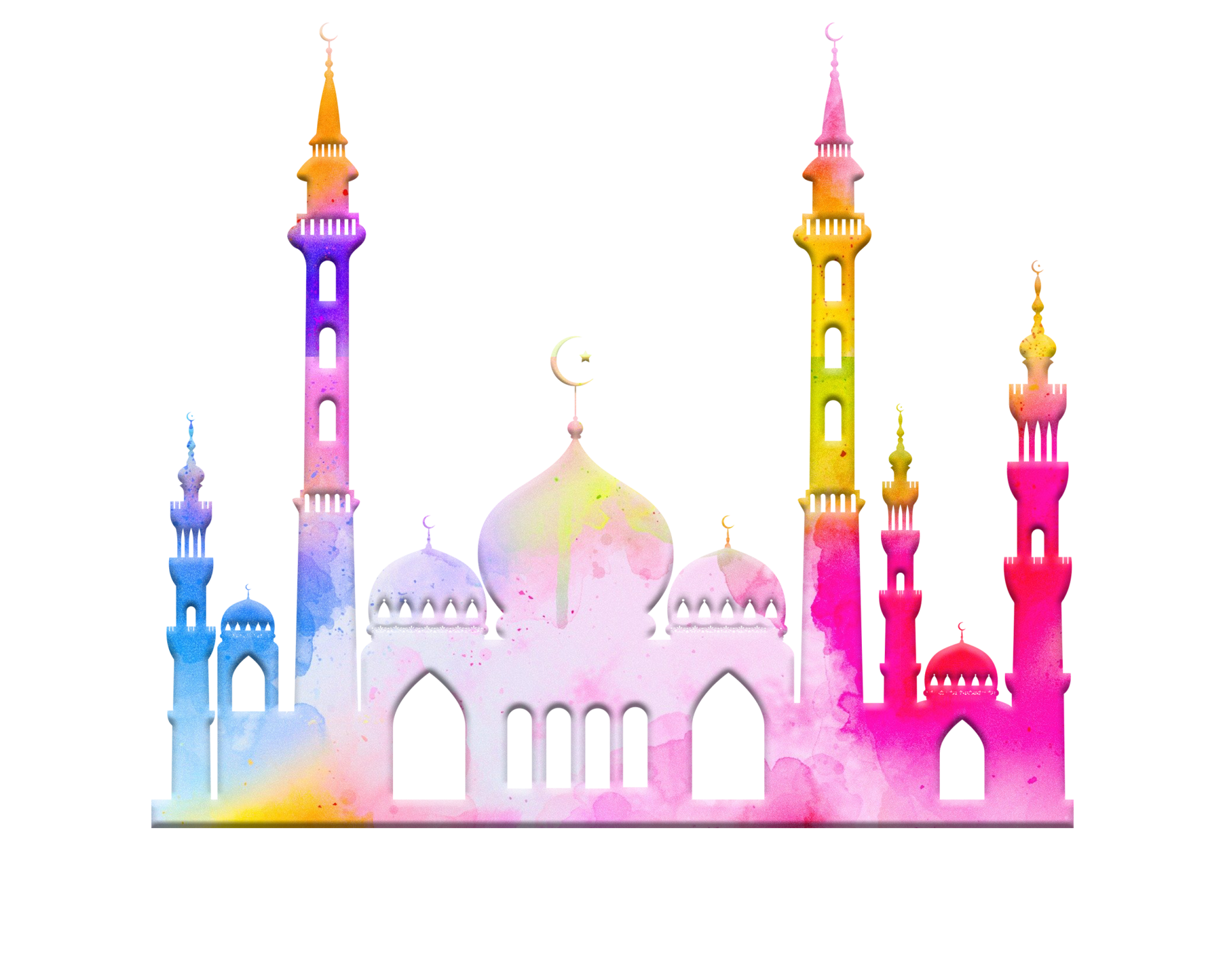 Colorful Watercolor Mosque Illustration PNG image