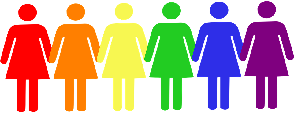 Colorful Women Silhouettes Holding Hands PNG image