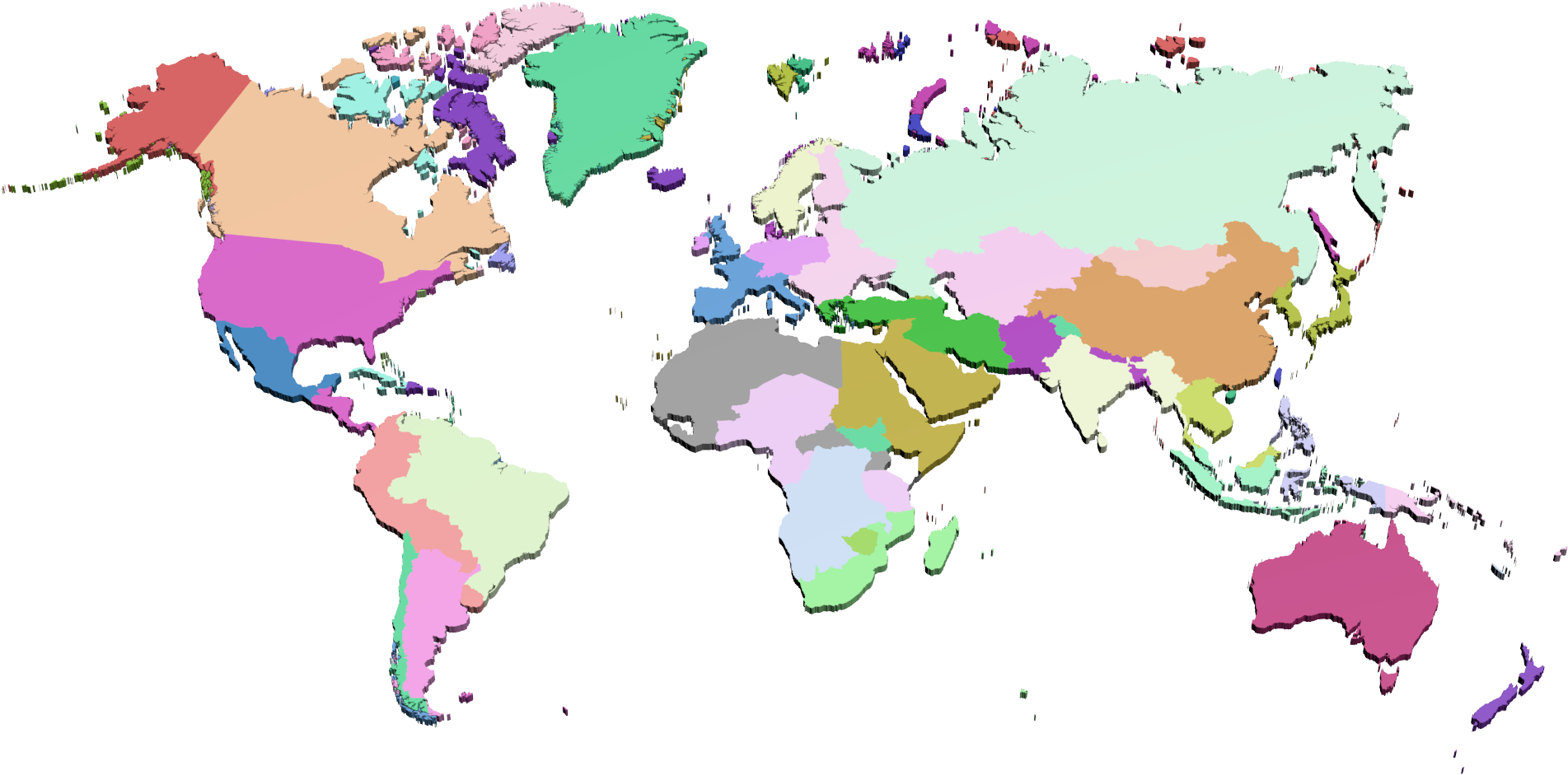 Colorful World Map Political Divisions PNG image