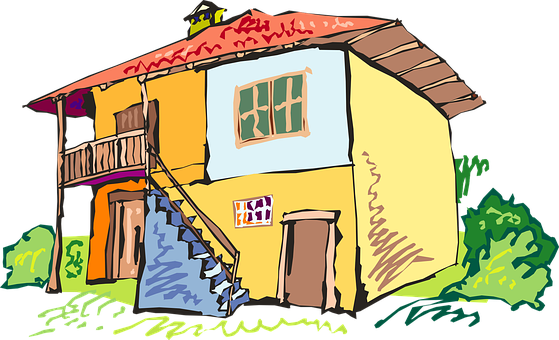 Colorful Yellow House Illustration PNG image