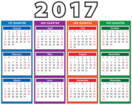 Colorful2017 Yearly Calendar PNG image