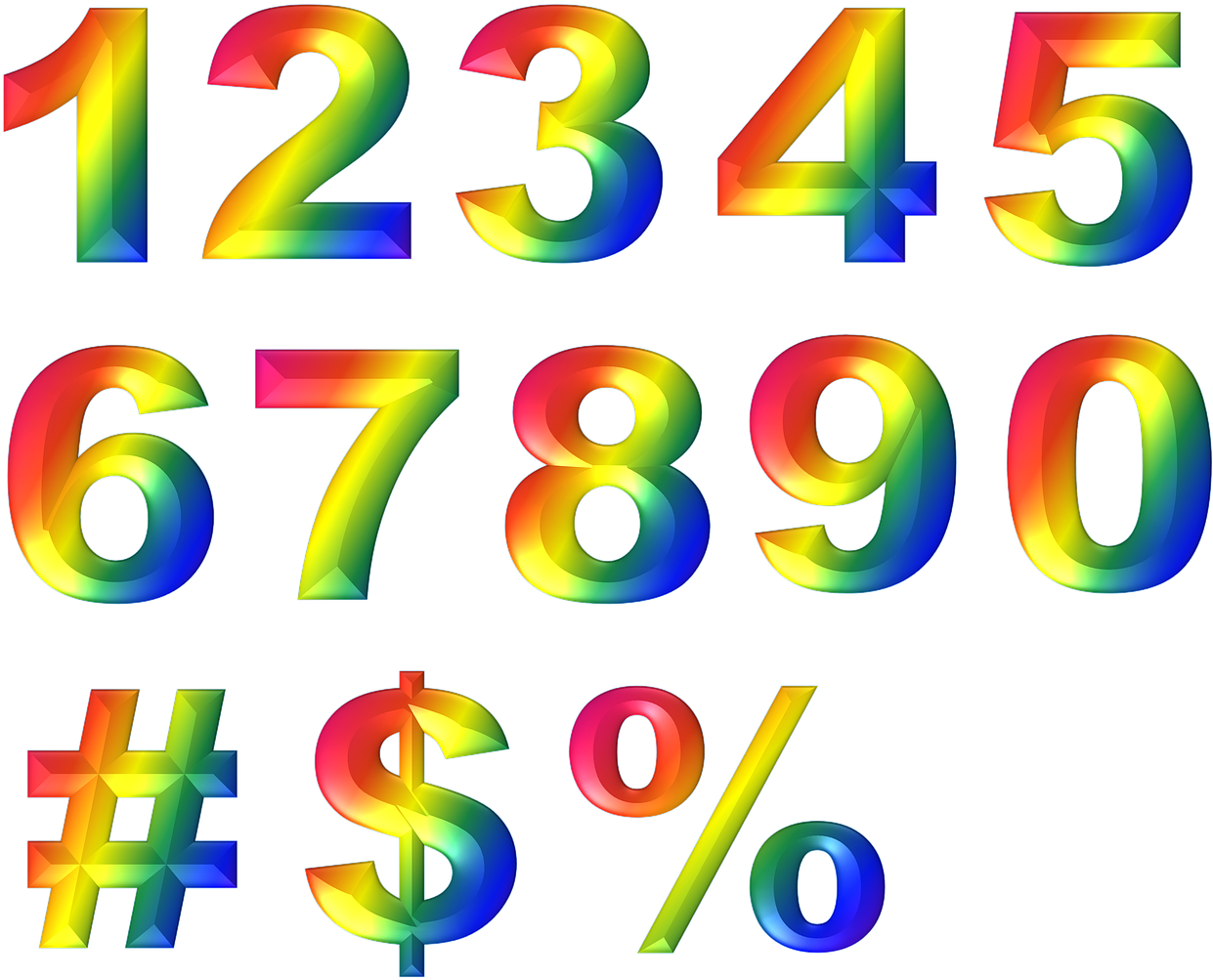 Colorful3 D Numbersand Symbols PNG image