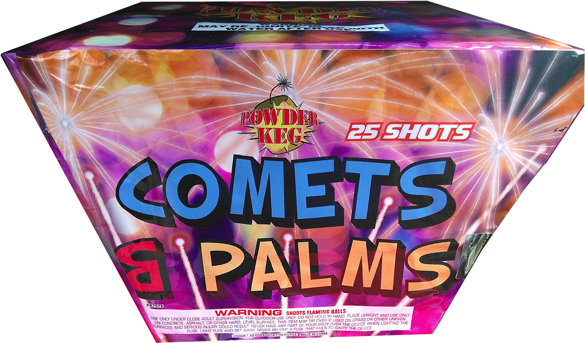 Cometsand Palms Fireworks Packaging PNG image