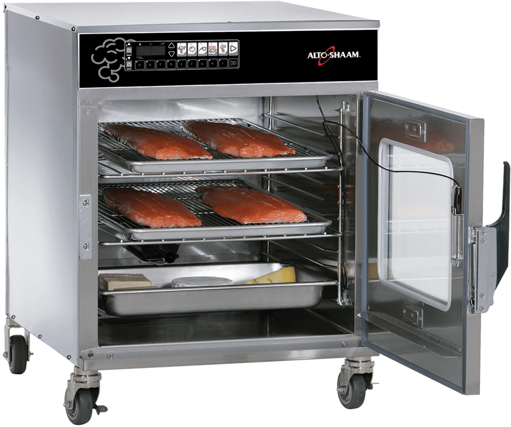 Commercial Smoker With Salmon Filets PNG image